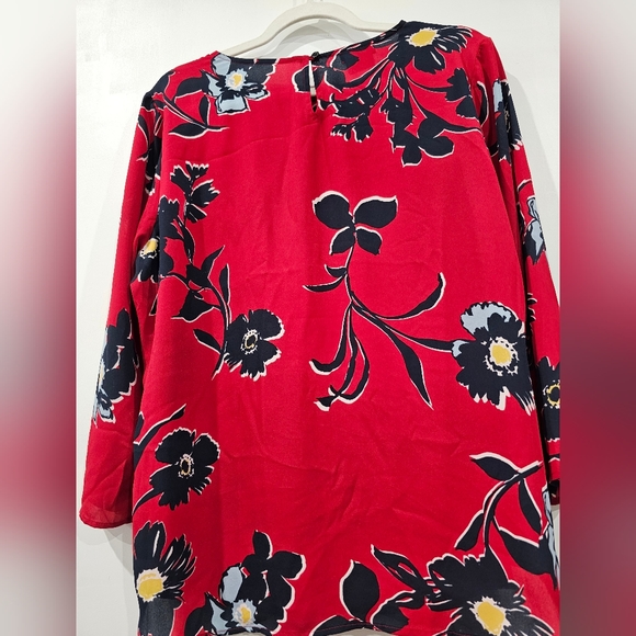 Van Heusen Red Black Floral Ruffle Tunic Top Large - Picture 7 of 7